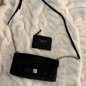 Kate Spade Black Pebbled Crossbody Purse w/Matching Mini Wallet